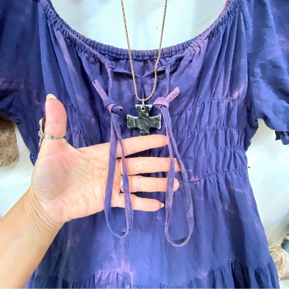 Artisan Aurora Tie Dye Purple Babydoll Dress - Picture 7 of 15